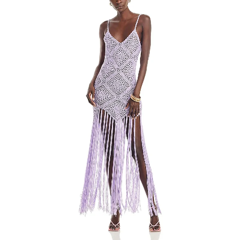 Womens Crochet Fringe Maxi Dress