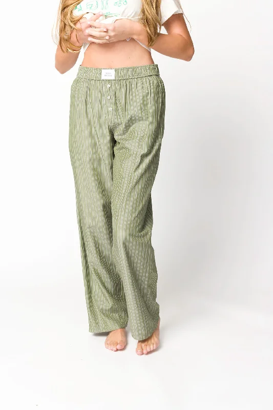 Adrianne Striped Boxer Pants in Olive