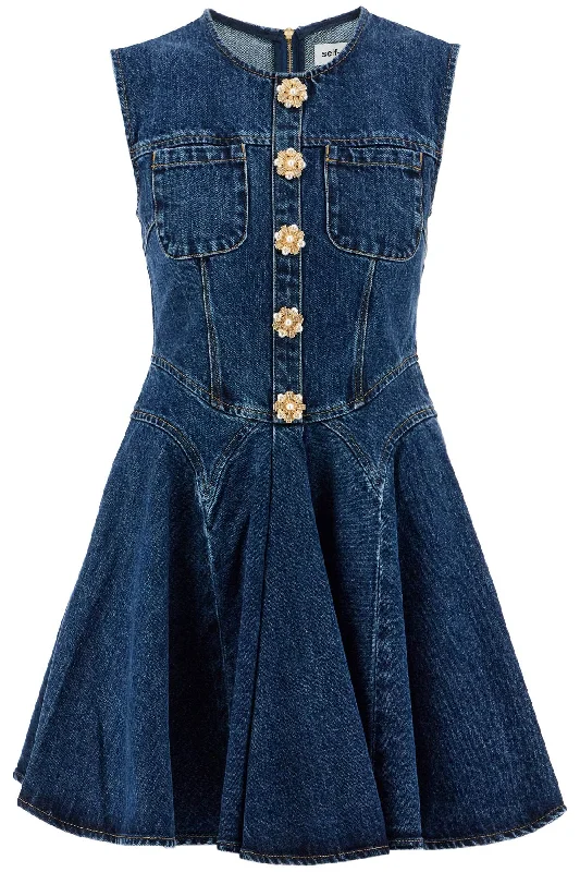 Self Portrait Women's 'Mini blue Dress With Jewel Buttons'