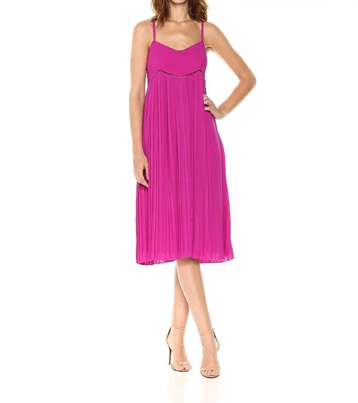 Vereda Pleated High Waist Spaghetti Strap Midi Dress In Pink