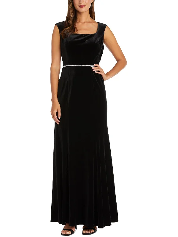 Womens Velvet Embellished Evening Dress