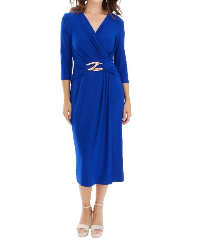 Midi Wrap Belted Dress In Royal Sapphire