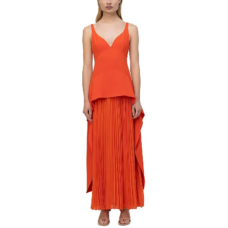 Womens Mixed Media Pleated Maxi Dress