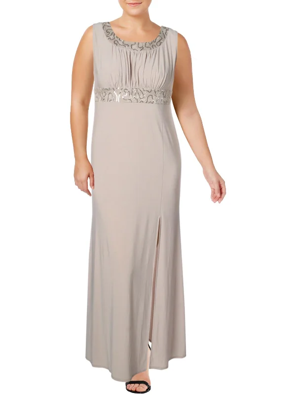 Womens Lace Inset Sleeveless Evening Dress