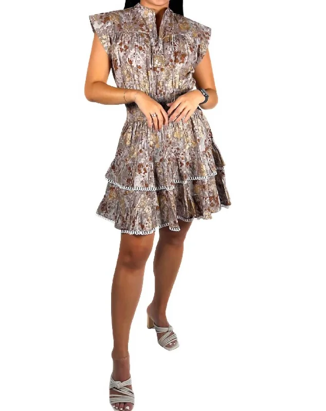 Poppy Metallic Mini Dress In Taupe