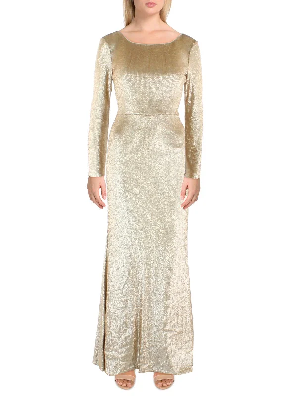 Womens Sequined Long Sleeves Evening Dress