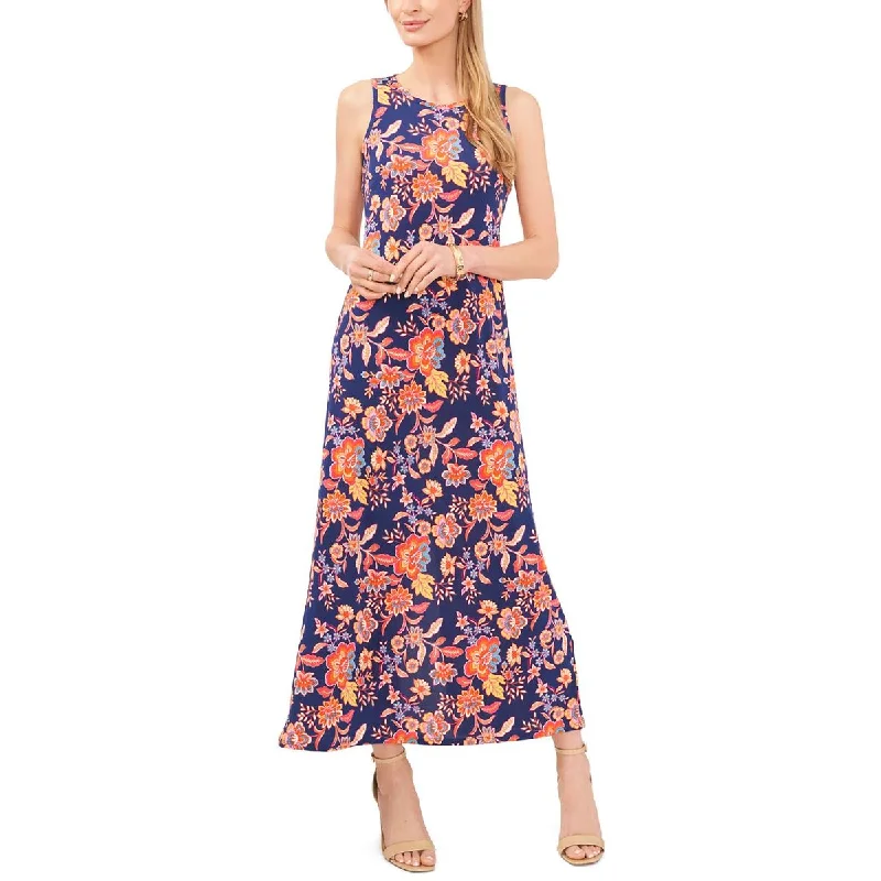 Womens Floral Print Keyhole Maxi Dress