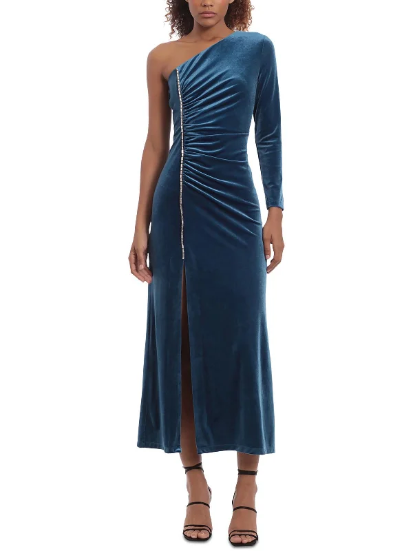 Womens Velvet Mid-Calf Midi Dress