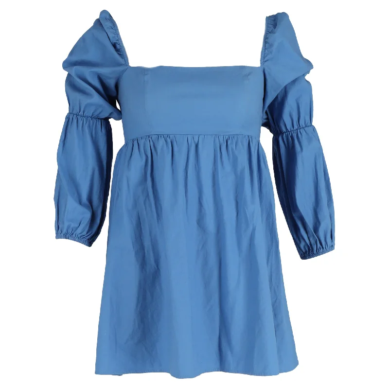 Reformation Michaela Mini Puffed Sleeve Dress in Blue Cotton