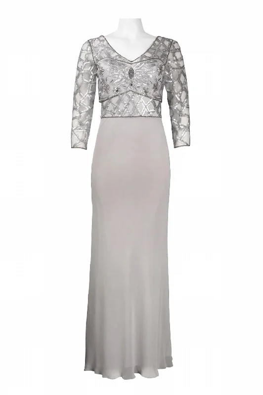 Embellished Bodice Long Evening Dress In Platinum