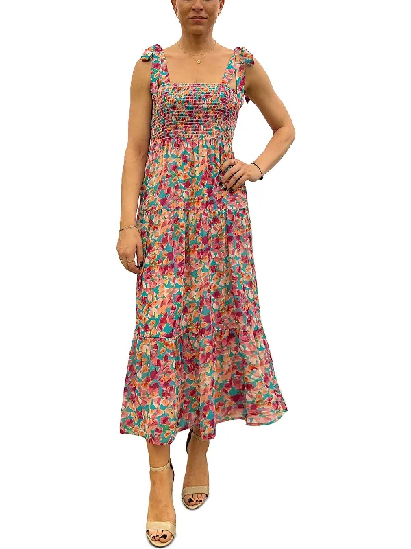 Womens Floral Print Mid-Calf Midi Dress