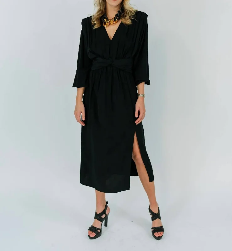 Draped Midi Bdress In Black