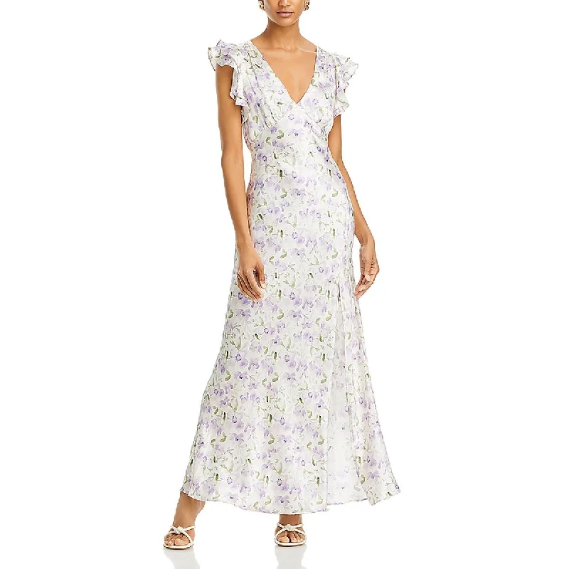 Womens V Neck Floral Print Maxi Dress