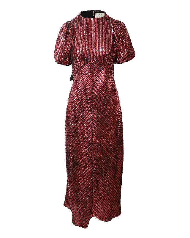 RIXO + Laura Jackson Daisy Velvet-Trimmed Sequined Evening Dress in Burgundy Sequin