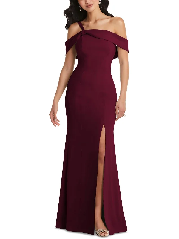 Womens Crepe One Shoulder Evening Dress