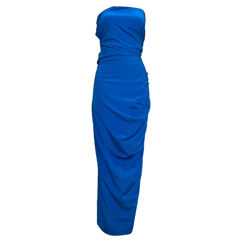 Proenza Schouler Odette Maxi Gathered Strapless Dress in Blue Viscose