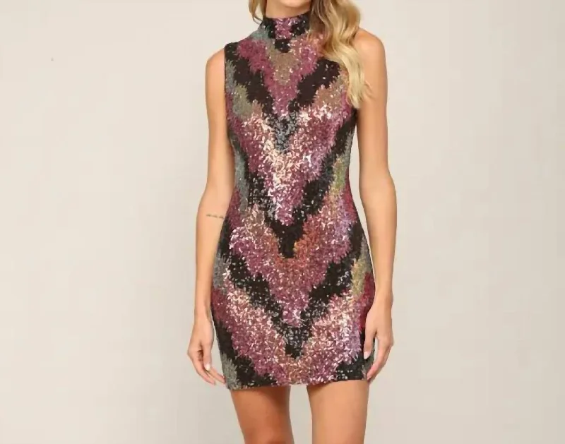 Sleeveless Sequin Mini Dress In Multi Color