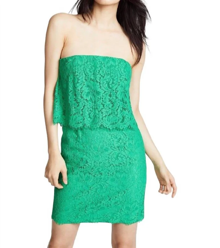 Cici Lace Scalloped Strapless Mini Dress In Green