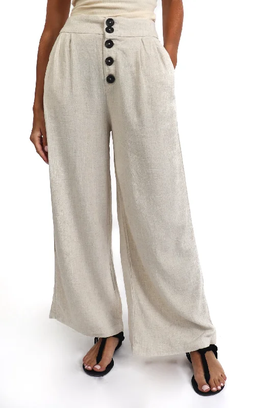 Oatmeal Linen Blend Wide Leg Pant