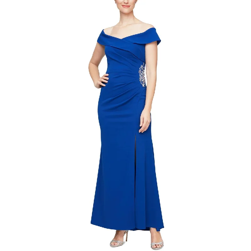 Petites Womens Full Length Embellished Evening Dress