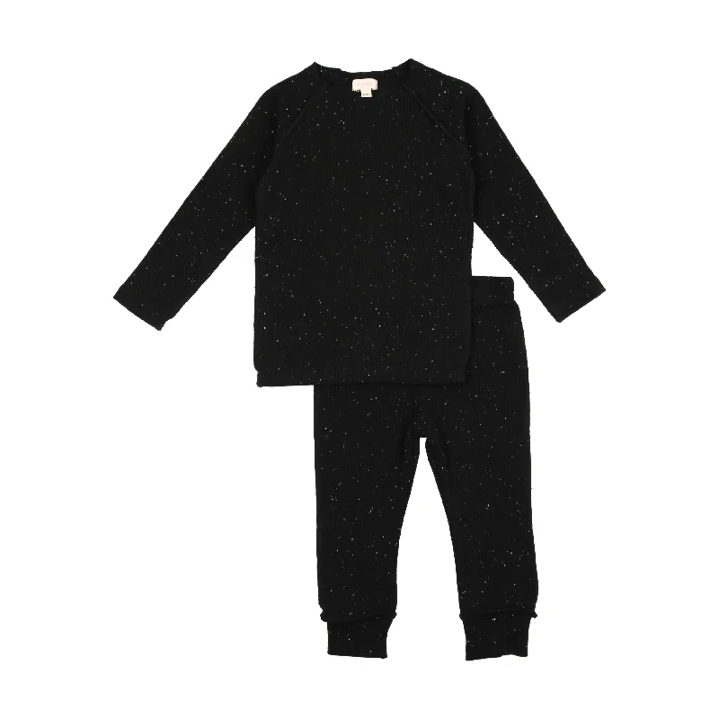 Lil Legs Boys Ribbed Set - Black Speckle