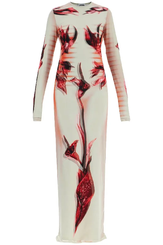 Jean Paul Gaultier Women's Long Dress Flower Body Morphing pink Floral Slim