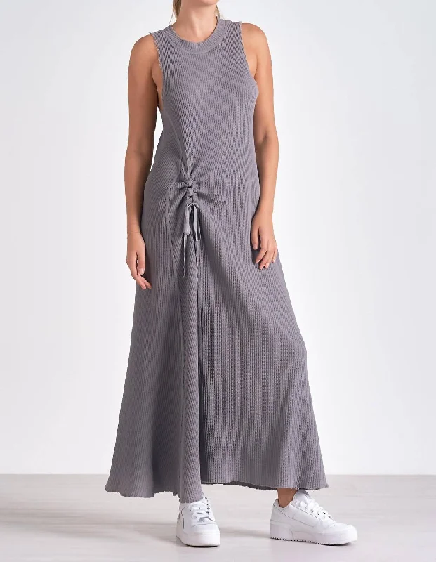 Maxi Sleeveless Cinched Waist Dress In Dark Grey