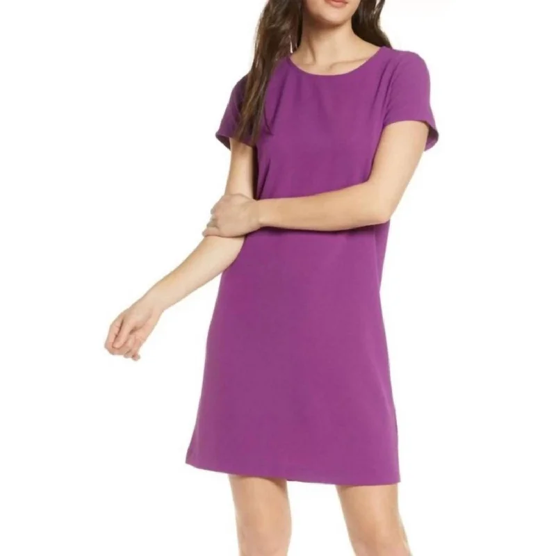 Short Sleeve Mini Shift Dress In Purple Orb