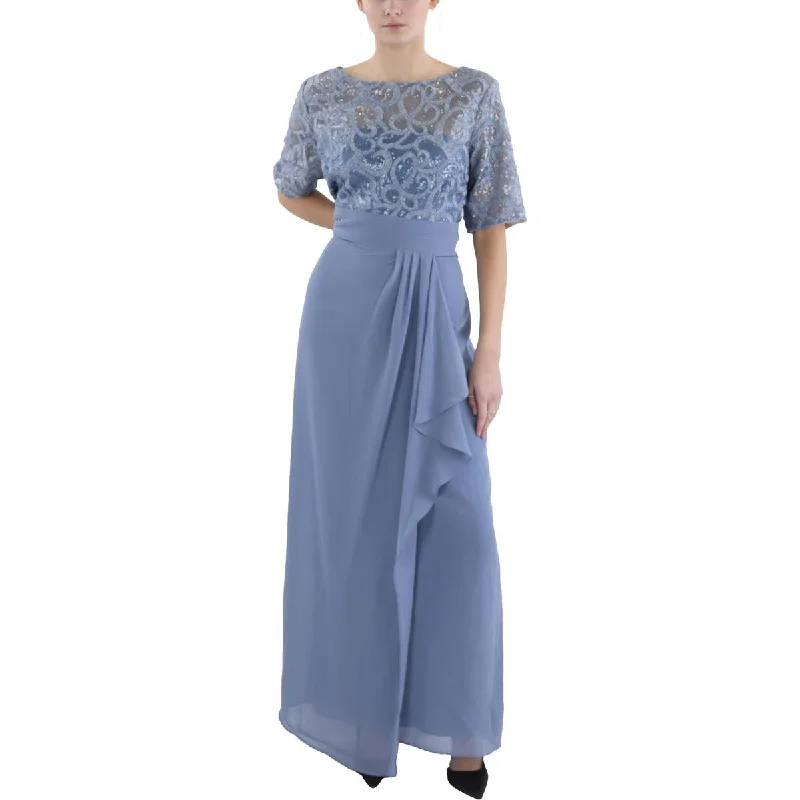 Womens Textured Short Sleeve Evening Dress