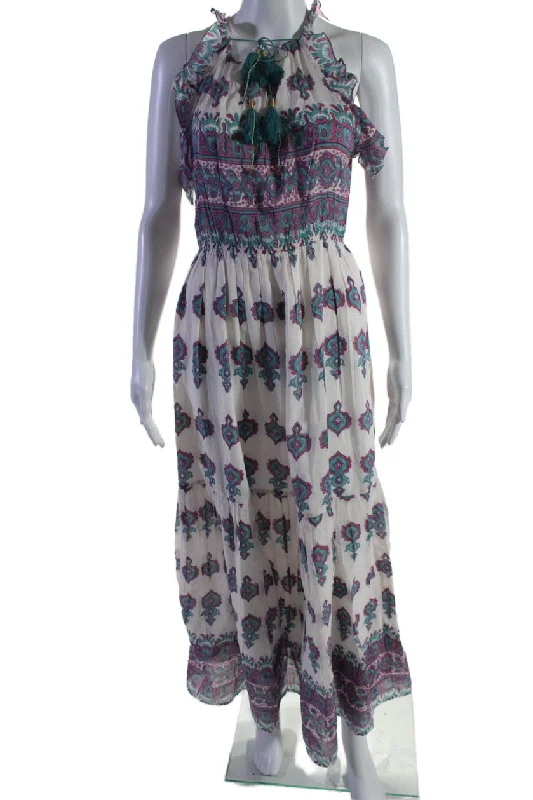 Bell Womens Cotton White Multicolor Paisley Print Sleeveless Maxi Dress