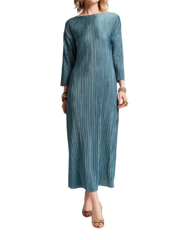 Slinky Pleated Maxi Dress In French Blue