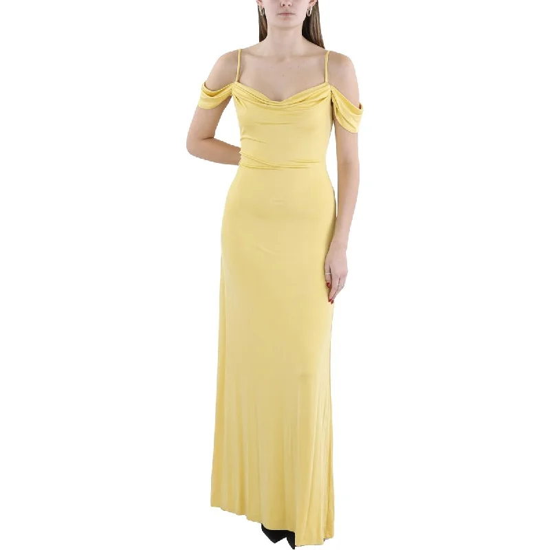 Womens Full Length Cold Shoulder Evening Dress