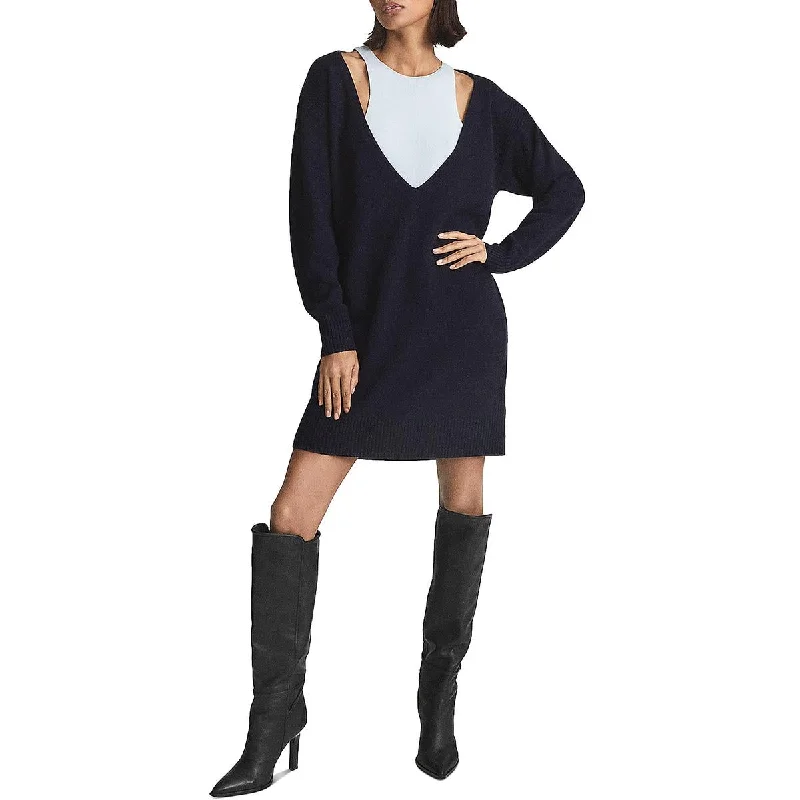 Womens Wool Blend Mini Sweaterdress