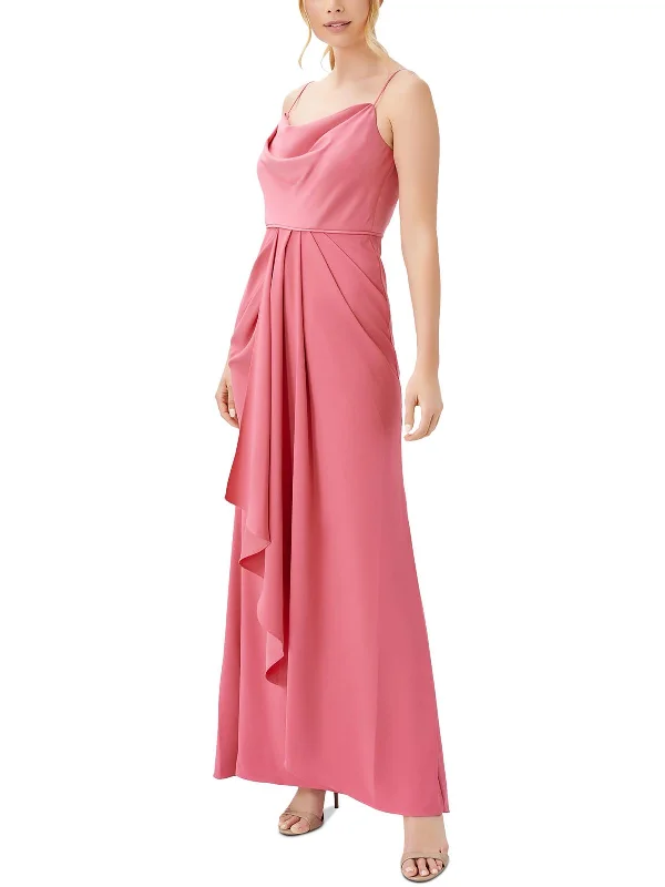 Plus Womens Satin Cowl Neck Evening Dress