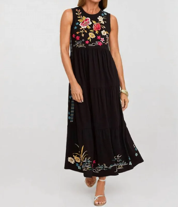 Celina Tiered Maxi Dress In Black Multi