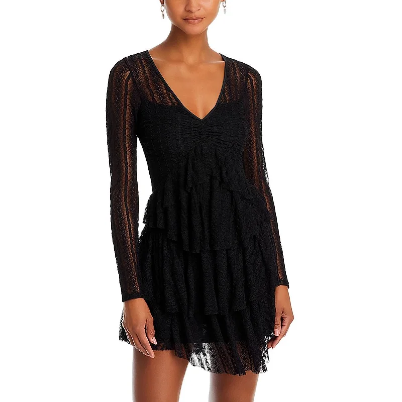 Womens Lace VNeck Mini Dress