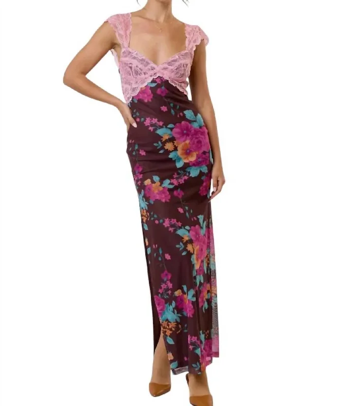 Secret Garden Maxi Dress In Mauve/brown