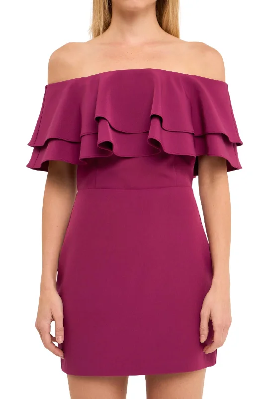 Off The Shoulder Mini Dress In Plum