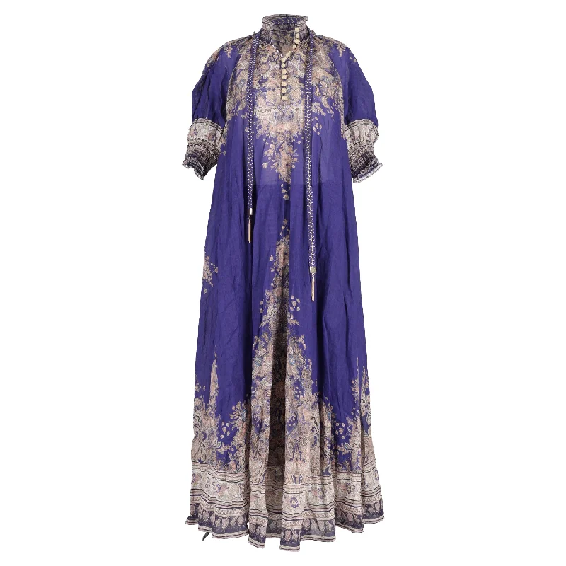 Zimmermann Swing Belted Paisley-Print Ramie Maxi Dress in Purple Ramie