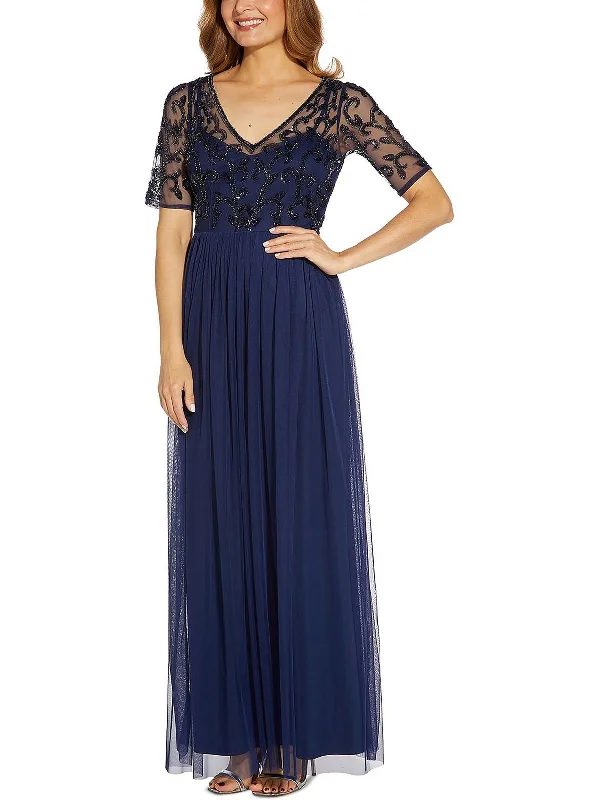 Womens Mesh Embellished Evening Dress