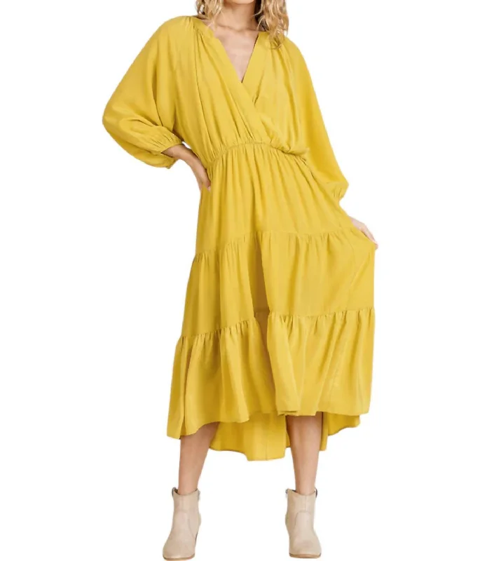 Tiered Ruffle Maxi Dress In Yellow