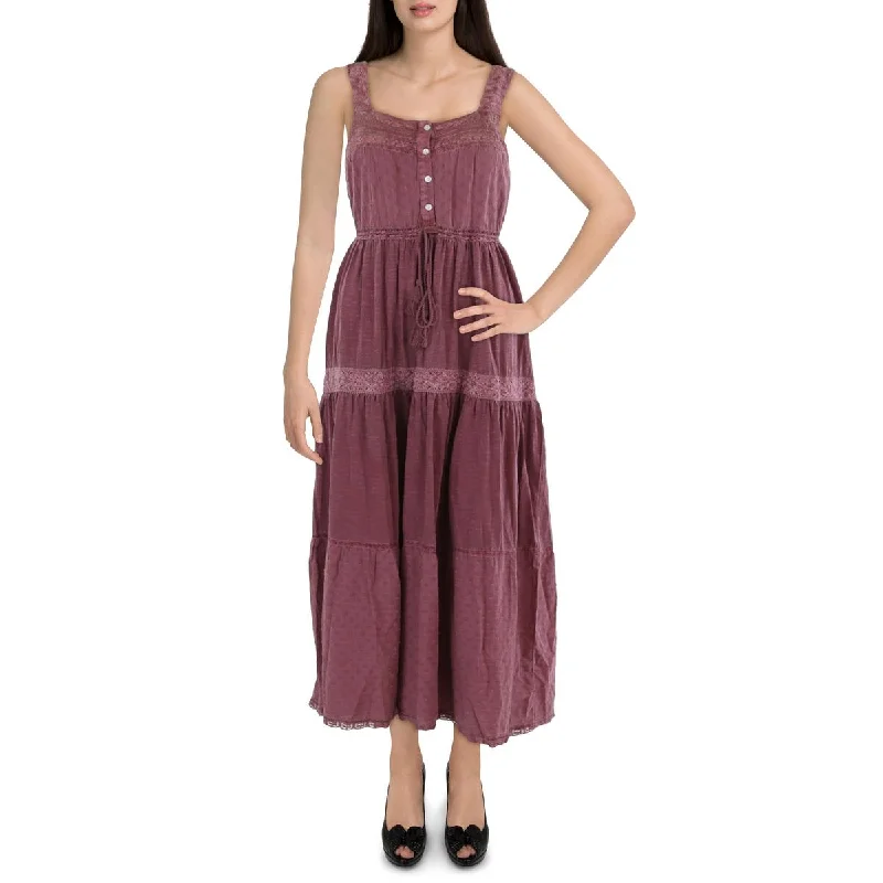 Womens Lace Trim Long Maxi Dress