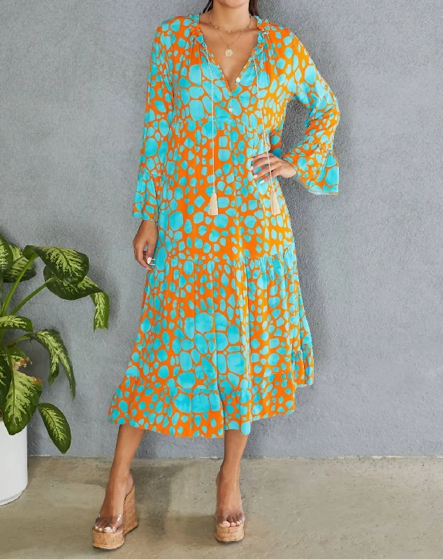 Abstract Dots Maxi Dress In Orange