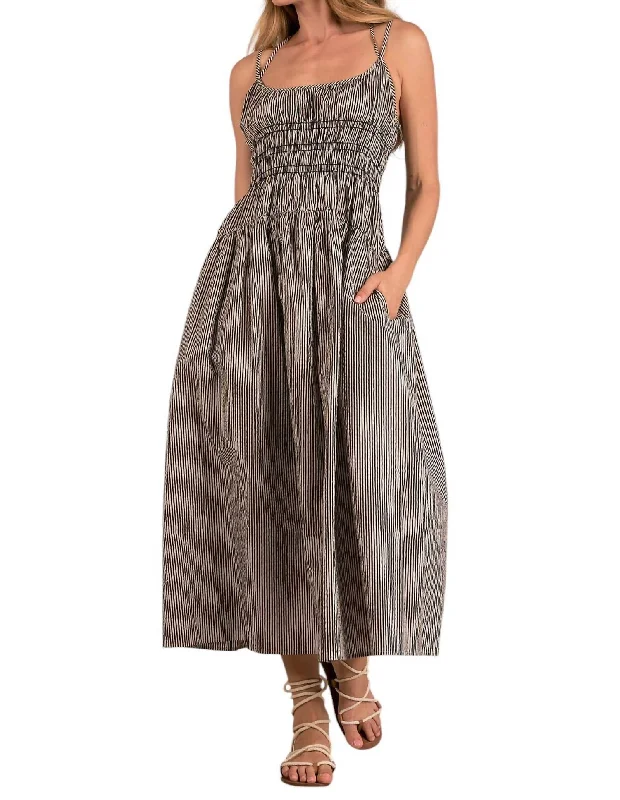 Striped Spaghetti Strap Maxi Dress In Black/white