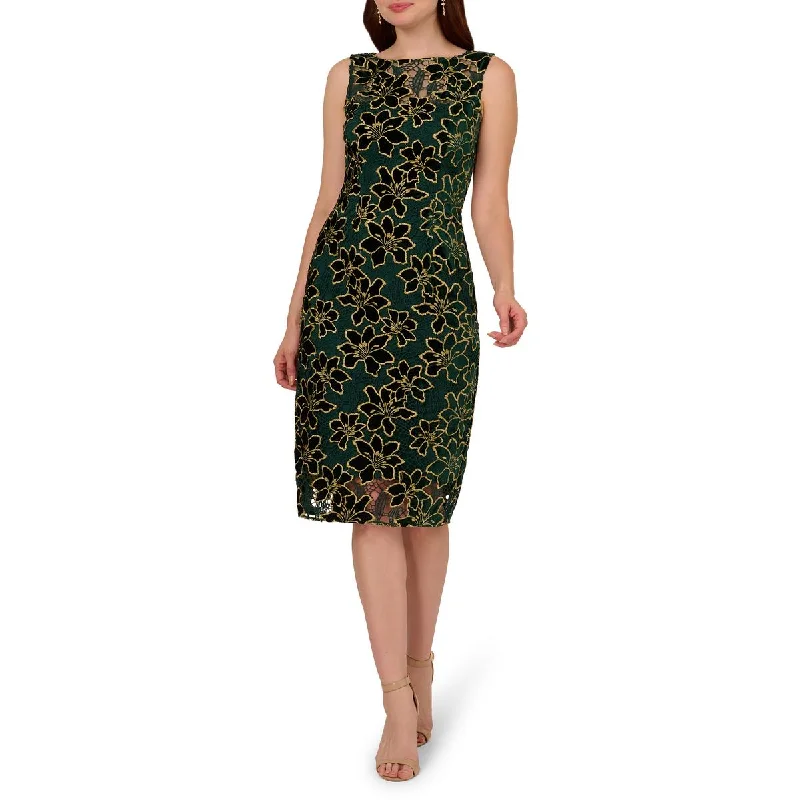 Womens Floral Metallic Cocktail And Party Dress