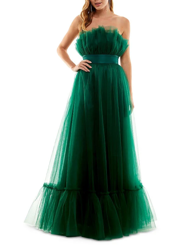 Juniors Womens Tulle Long Evening Dress