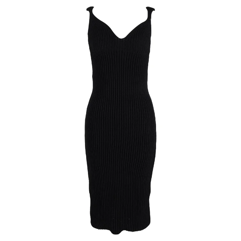 Khaite Alessia Open-Back Ribbed Midi Dress In Black Cotton