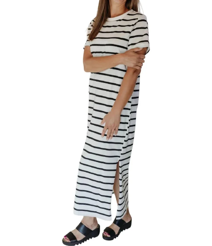 Carissa Stripe Cotton Maxi Dress In White/black