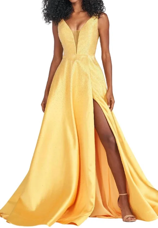 Mikado Stone Embellishments Prom Dress In Sunflower