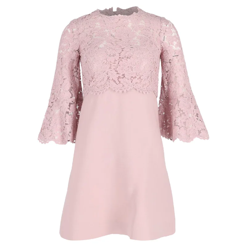 Valentino Lace Mini Dress in Pink Cotton